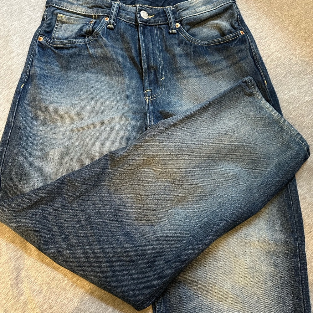 H&M Blue Wide Leg Jeans with Vintage Fading
